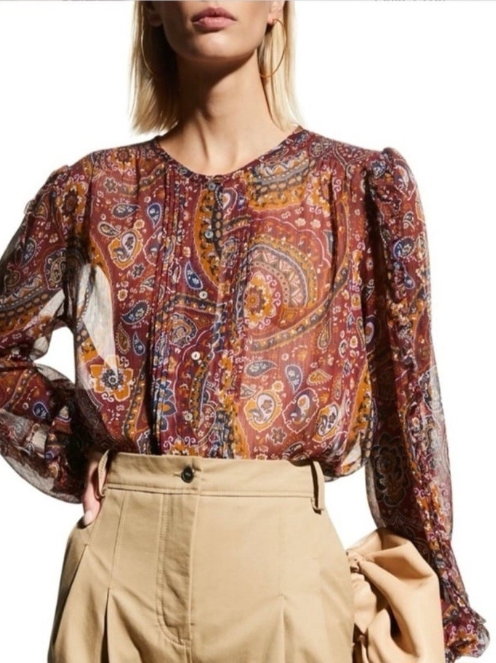 Johnny Was Multicolor Paisley Print Top - Red, Blue, Yellow